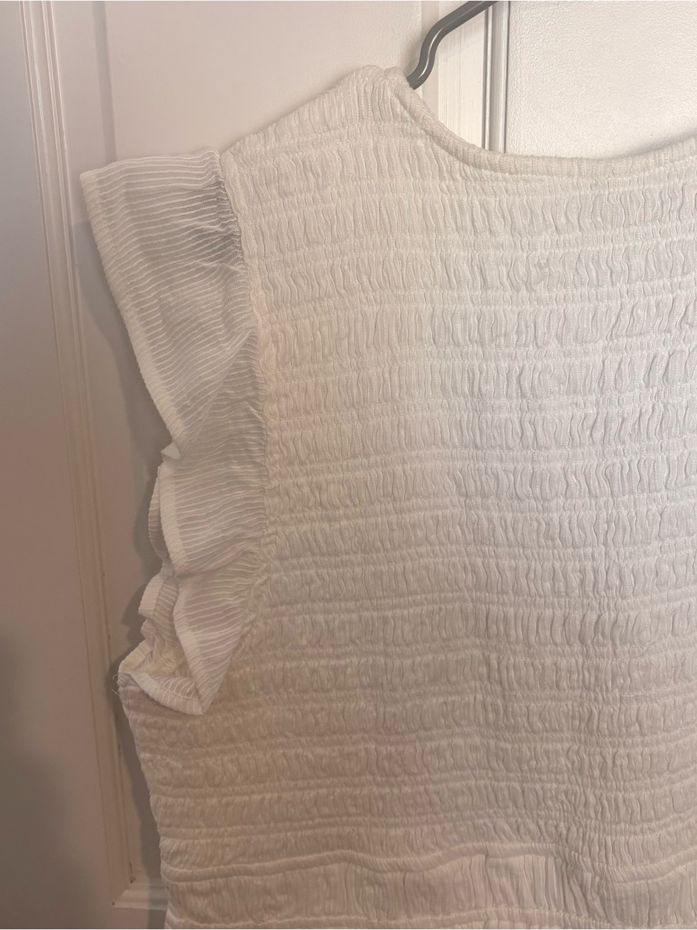 Quince Textured Cotton Smocked V-Neck Midi Dress White Summery - Picture 8 of 14